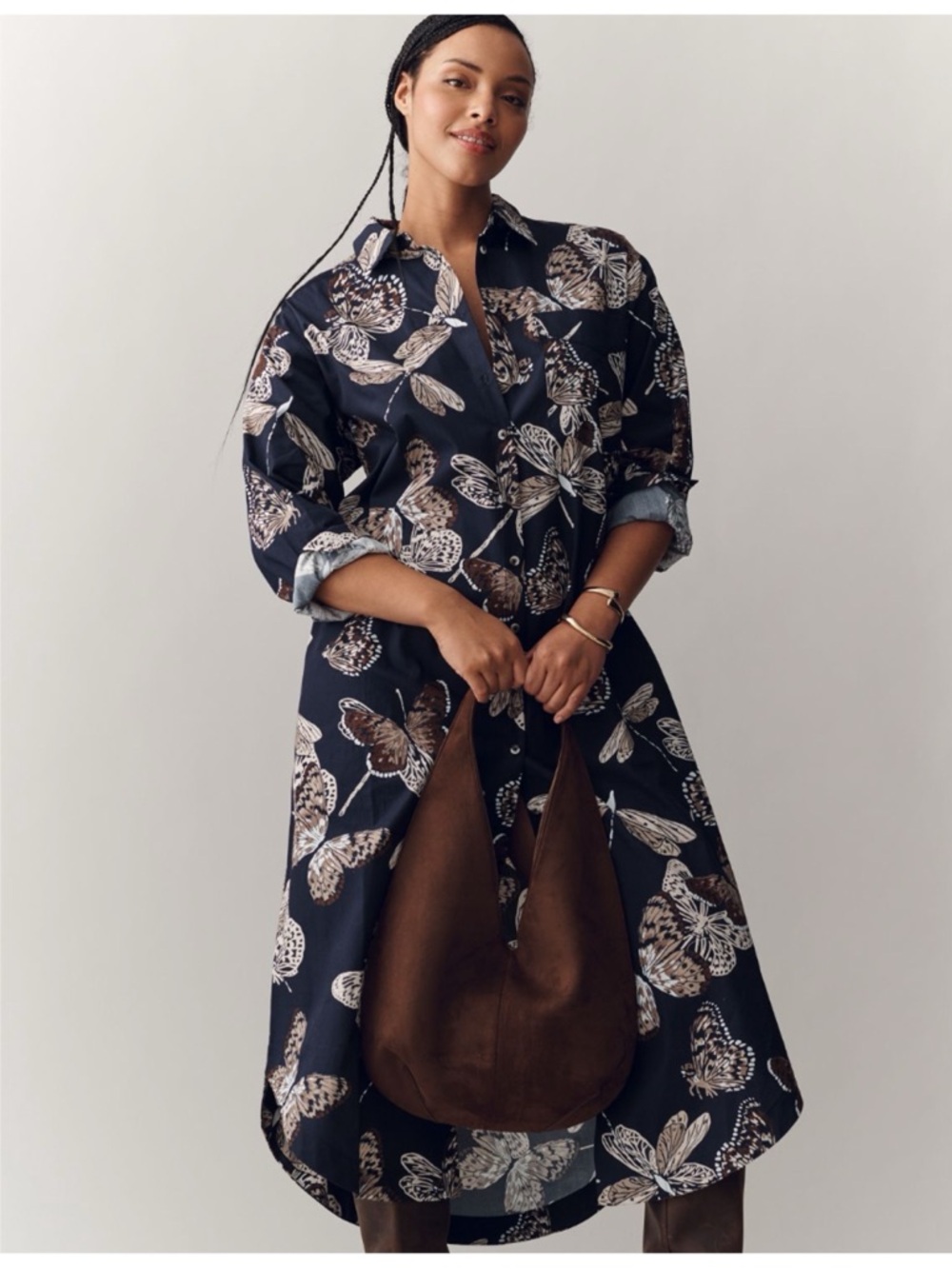 NWT Anthropologie Maeve The Soren Long-Sleeve Shirt Dress Butterfly print , 2X - Picture 2 of 16